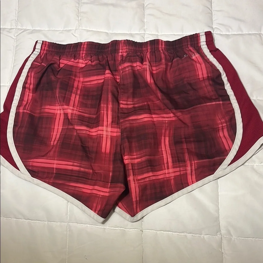Nike Red Athletic Shorts with Plaid Design